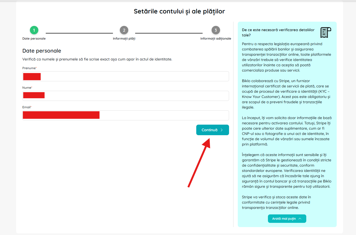 Ausfüllen persönlicher Daten im Rahmen der Erstellung eines Biklo-Finanzkontos