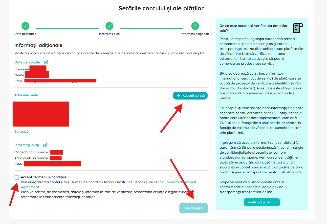 Ausfüllen zusätzlicher Informationen und Vereinbarungen im Rahmen der Erstellung des Biklo-Finanzkontos